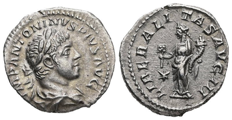 Elagabalus, 218-222 AD. AR, Denarius. 3.12 g. - 18.00 mm. Rome.
Obv.: IMP ANTONI...