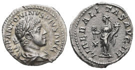 Elagabalus, 218-222 AD. AR, Denarius. 3.12 g. - 18.00 mm. Rome.
Obv.: IMP ANTONINVS PIVS AVG. Bust of Elagabalus, laureate, draped, right.
Rev.: LIBER...