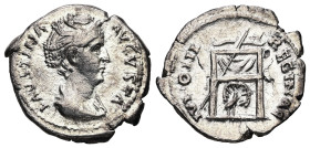 Faustina I (Augusta- wife of A. Pius), AD 138-141. AR, Denarius. 2.74 g. - 17.00 mm. Rome.
Obv.: FAVSTINA AVGVSTA. Bust of Faustina Senior, draped, ri...
