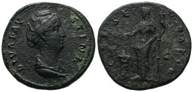Faustina I (wife of A. Pius), Died AD 140/1. AE, Sestertius. 22.00 g. - 32.00 mm. Rome mint. Struck under Antoninus Pius, 146-161 AD.
Obv.: DIVA FAVST...