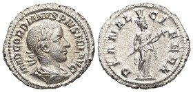 Gordian III, 238-244 AD. AR, Denarius. 3.30 g. - 18 mm. Rome.
Obv.: IMP GORDIANVS PIVS FEL AVG. Bust of Gordian III, laureate, draped, cuirassed, righ...