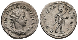Philip II as Caesar, AD 244-247. AR, Denarius. 4.20 g. - 23.00 mm. Rome.
Obv.: M IVL PHILIPPVS CAES. Bust of Philip II, radiate, draped, cuirassed, ri...
