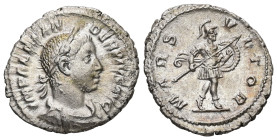 Severus Alexander, AD 222-235. AR, Denarius. 2.80 g. - 20.00 mm. Rome.
Obv.: IMP ALEXAN-DER PIVS AVG. Bust of Severus Alexander, laureate, draped, rig...