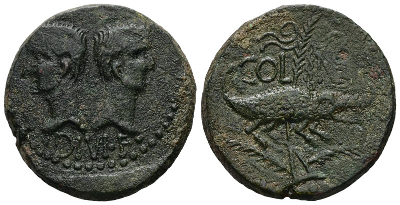Gaul, Nemausus. Augustus, with Agrippa. 27 BC-AD 14. AE, Dupondius or As. 12.65 ...