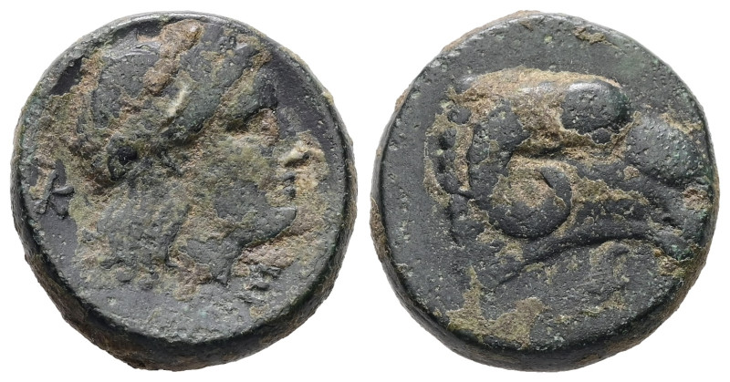 Troas, Kebren. Ae, 8.63 g 19.00 mm. Circa 400-387 BC.
Obv: K - E. Laureate head ...