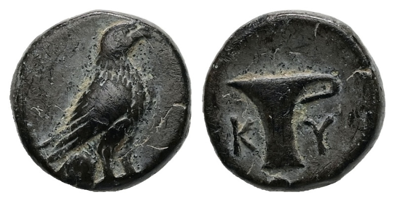 Aeolis, Kyme. Ae, 1.41 g 10.19 mm. Circa 320-250 BC.
Obv: Eagle standing right w...