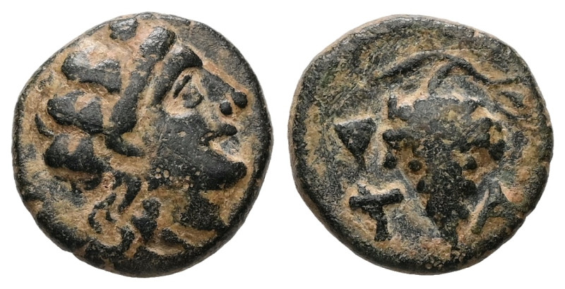 Aeolis, Temnos. Ae, 1.72 g 12.39 mm. 3rd century BC.
Obv: Head of Dionysos right...