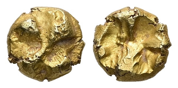 Ionia, Uncertain. EL 1/24 Stater. 0.63 g 6.52 mm. Circa 625-600 BC.
Obv: Raised ...