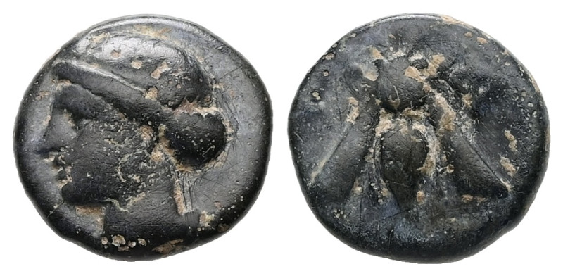 Ionia, Ephesos. Ae, 1.43 g 10.86 mm. Circa 375-325 BC.
Obv: Female head left, we...
