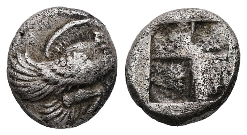 Ionia, Klazomenai. AR Diobol. 1.09 g. 9.80 mm. Circa 480-400 BC.
Obv: Forepart o...