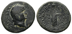 Aeolis, Aegae. Vespasian, AD 69-79. AE. 3.90 g. 19.13 mm. Apollonios, son of Nemeonikos, magistrate.
Obv: [ΟΥΕϹΠΑϹΙΑΝΟϹ ΚΑΙϹΑΡ]. Laureate head of Vesp...