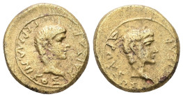 Lydia, Sardis. Germanicus, with Drusus as Caesar, 15 BC-AD 19. AE. 3.25 g. 16.66 mm.
Obv: ΓΕΡΜΑΝΙΚΟΣ ΚΑΙΣΑΡΕΩΝ. Bare head of Germanicus, right.
Rev: Δ...