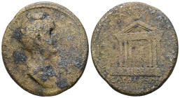 Lydia, Sardis. Faustina I, c. AD 140-144. AE. 22.89 g. 35.19 mm. 
Obv: Draped bust of the deified Faustina I, right.
Rev: Temple with six columns encl...