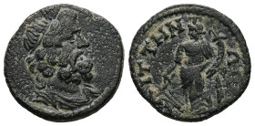 Lydia, Saitta. Pseudo-autonomous c. AD 198-268. AE. 2.95 g. 17.63 mm.
Obv: Draped bust of Serapis right, polos on head.
Ref: CAITTHNΩN. Tyche standing...