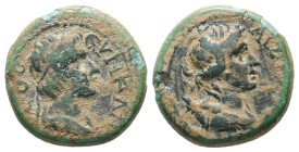 Phrygia, Aezani. Pseudo-autonomous, c. AD 41.-54. AE. 3.29 g. 16.23 mm. Asklas, son of Charax magistrate.
Obv: ΘΕΟϹ ϹΥΝΚΛΗΤΟϹ; diademed and draped bus...