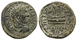 Galatia, Ancyra. Caracalla, AD 198-217. AE. 10.40 g. 24.98 mm.
Obv: ANTΩNINΩC AVΓOV. Laureate, draped, and cuirassed bust of Caracalla, right.
Rev: MH...