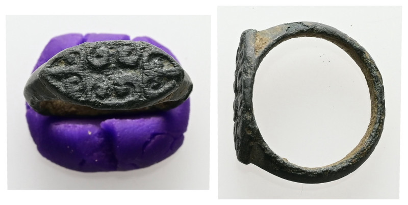 AE Byzantine finger ring (AD 10th–12th centuries)
Bronze finger ring; pointed ov...