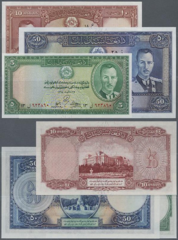 Afghanistan: set of 3 banknotes containing 5, 10 & 50 Afghanis ND P. 22, 23, 24,...