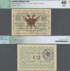 Albania: 1/2 Franc 01.03.1917 P. S141, printer AA Vangheli, S/N #A01624 with center fold, bright colors, no damages, in condition: ICG graded 40 VF/EF...