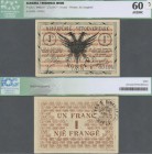 Albania: 1 Franc 1917 P. S142, printer AA Vangheli, S/N #A00496, unfolded, light handling in paper, conditoin: ICG graded 60 AU/UNC.