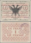 Albania: 1 Frang 10.10.1917 P. S146, light center and corner bends but no strong folds, crispness in paper and original colors, no holes or tears, con...