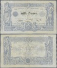 Algeria: 1000 Francs 1924 P. 76b, used with folds and creases, several pinholes, still strongness in paper and nice colors, condition: F.