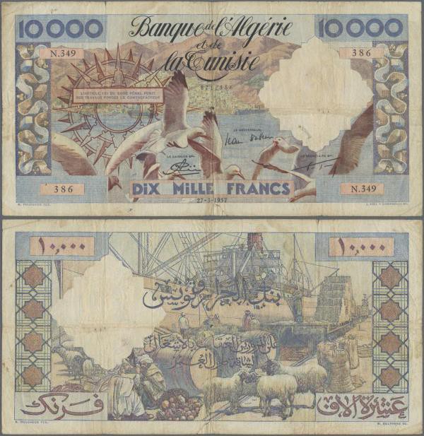 Algeria: Banque de l'Algérie et de la Tunisie 10.000 Francs 1957, P.110, still n...