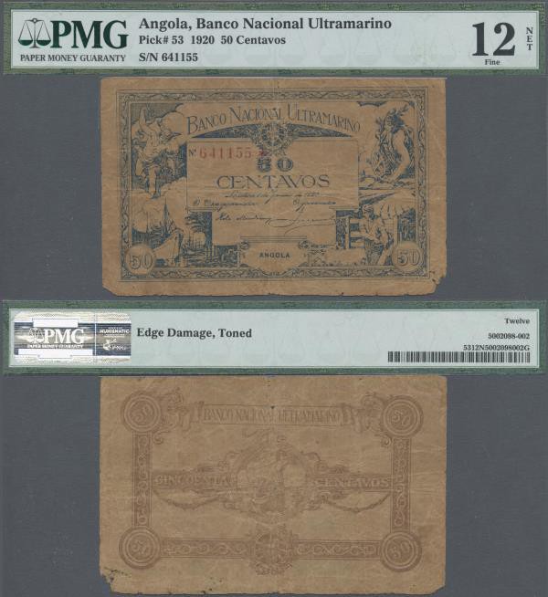 Angola: 50 Centavos 1920, P.53, PMG graded 12 Fine NET