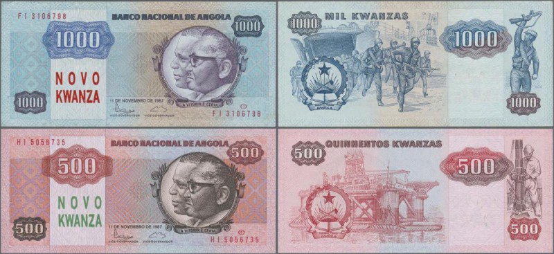 Angola: set of 2 notes containing 500 & 1000 Novo Kwanza 1991 P. 123, 124, the f...