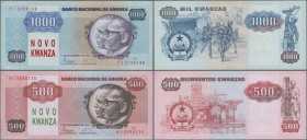 Angola: set of 2 notes containing 500 & 1000 Novo Kwanza 1991 P. 123, 124, the first in condition UNC, the second in condition aUNC, nice set. (2 pcs)