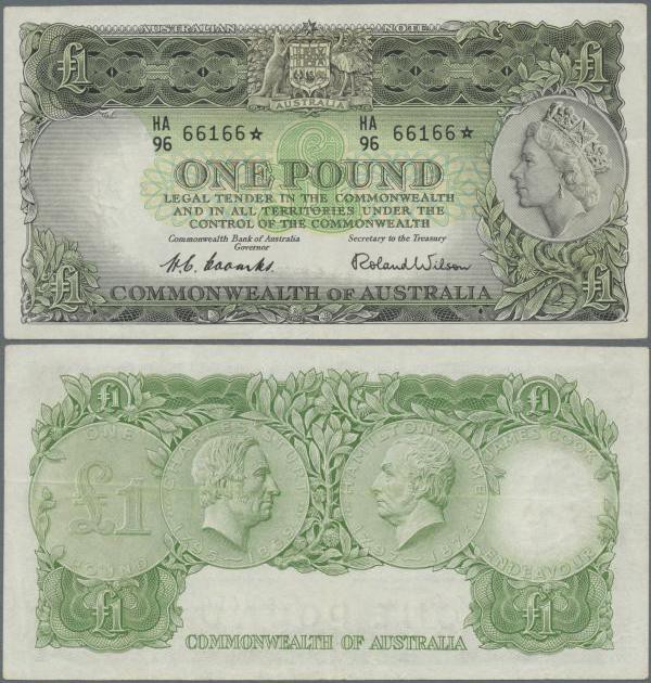 Australia: 1 Pound ND(1953-60) QEII P. 30r, replacement / star note, light folds...