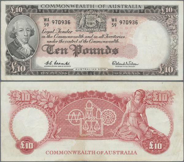 Australia: 10 Pounds ND(1960-65) P. 36a, used with some light folds in paper, st...