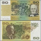 Australia: 50 Dollars ND(1973-94) P. 47e, crisp original with bright colors, only 2 minor and hard to see dints in paper, no folds, condition: aUNC to...