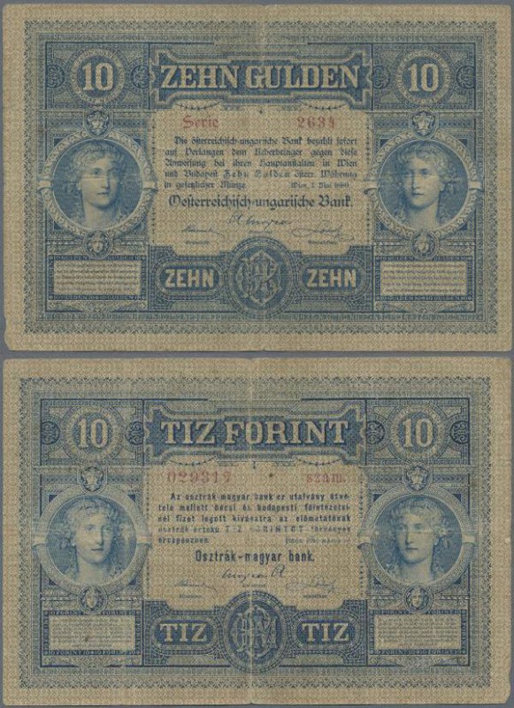 Austria: 10 Gulden 1880 P. 1, S/N 029317, used with several folds and creases, c...