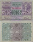 Austria: 1 Schilling on 10.000 Kronen 1924 P. 87, center fold, corner fold, handling in paper, still with crispness and original colors, condition: VF...