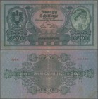 Austria: 20 Schilling 1925, P.90 in used condition with several folds, stronger center fold causing a paper tinning along fold in center, parts of bor...