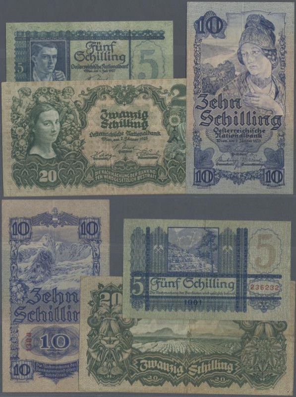 Austria: set of 3 notes containing 5 Schilling 1927 P. 93 (F+), 20 Schilling 192...