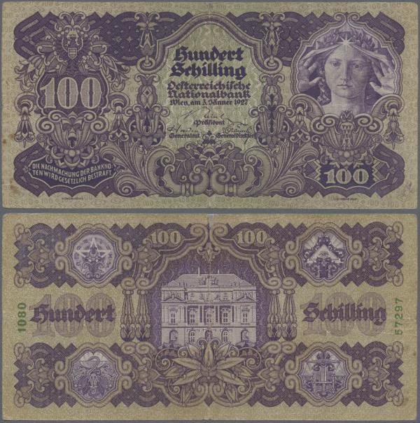 Austria: 100 Schilling 1927 P. 97, early date issue, used with stronger center f...