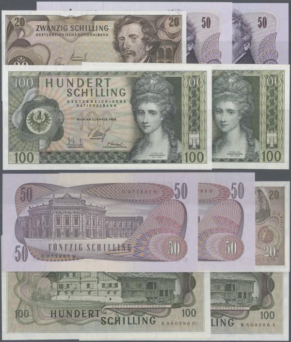 Austria: set of 5 notes containing 20 Schilling 1967 P. 142, 50 Schilling 1970 (...