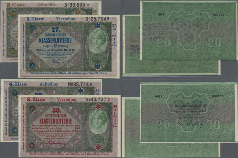 Austria: Donaustaat set with 4 Lottery overprint on 20 Schilling 1923 P. S152b, ...