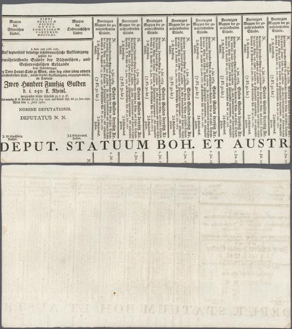 Austria: 250 Gulden 1761 Obligation Vienna, PR W3a), complete sheet in condition...