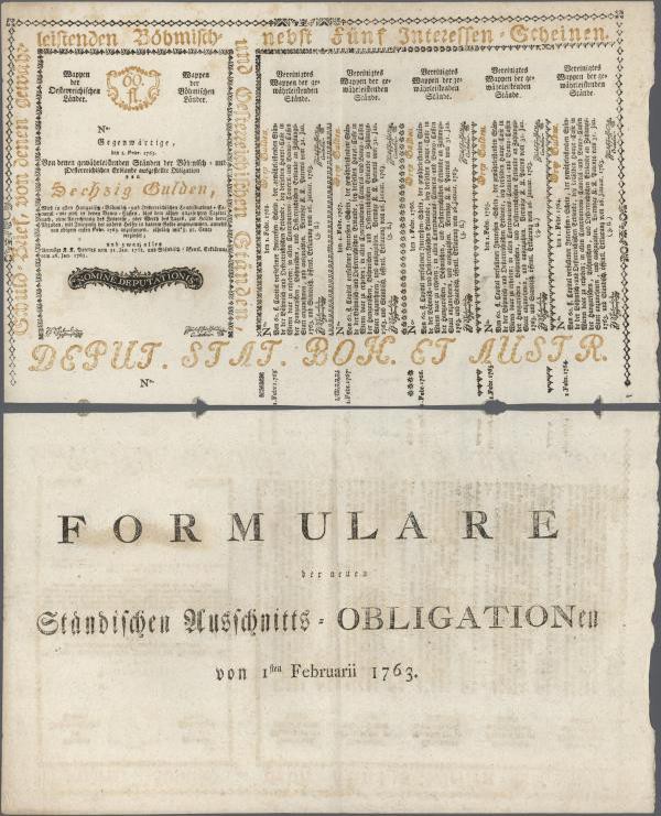 Austria: 60 Gulden 1763 Obligation Vienna, PR W8), complete sheet in condition: ...