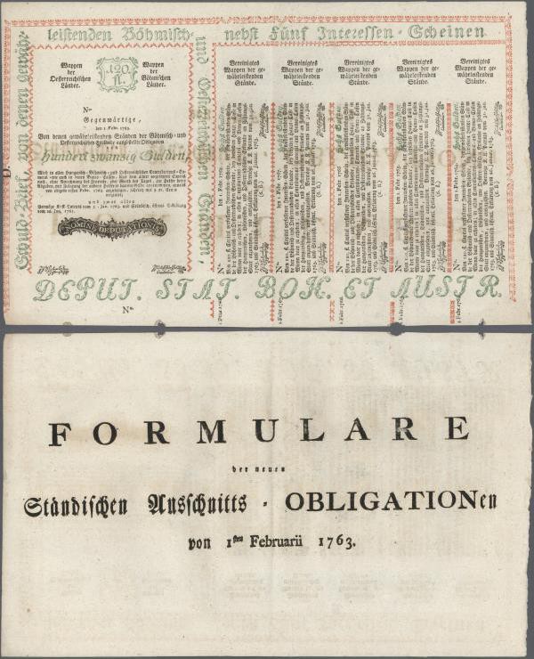 Austria: 120 Gulden 1763 Obligation Vienna, PR W9), complete sheet in condition:...
