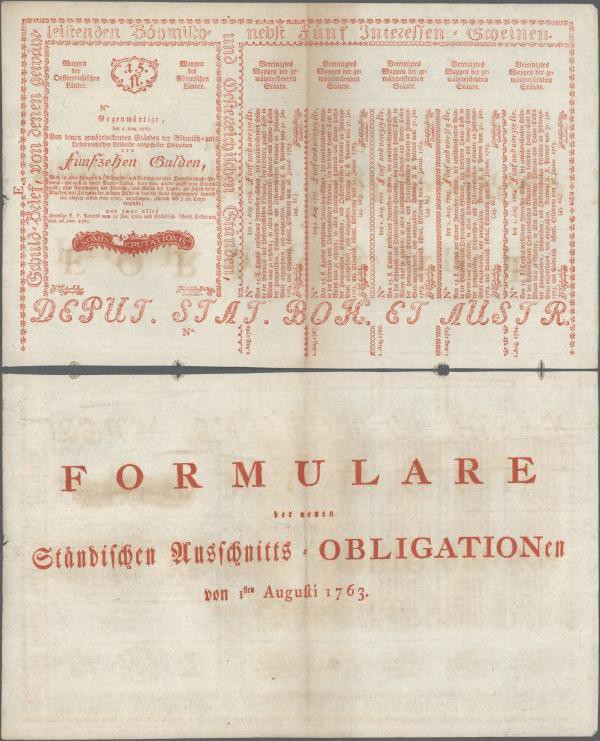Austria: 15 Gulden 1763 Obligation Vienna, PR W10), complete sheet in condition:...