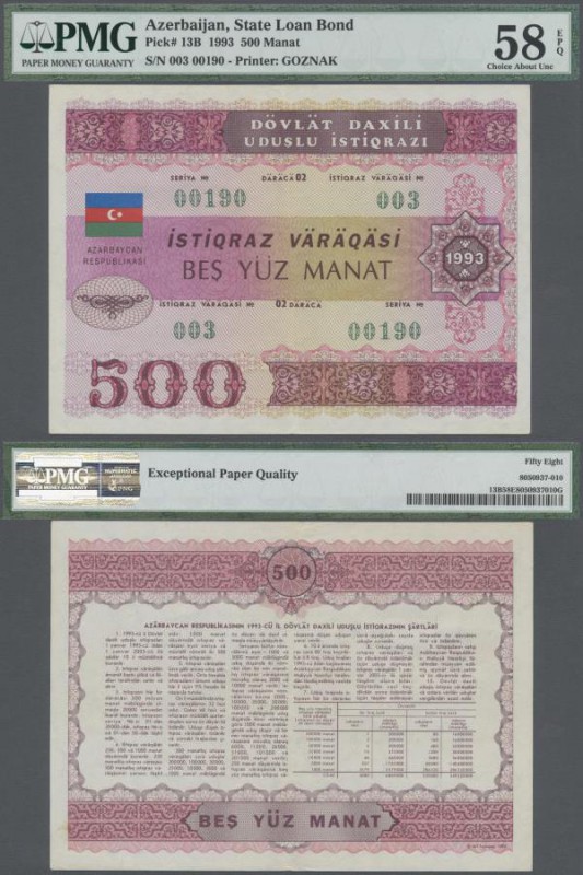 Azerbaijan: 500 Manat State Loan Bond 1993, printer Goznak, P.13B, PMG graded 58...