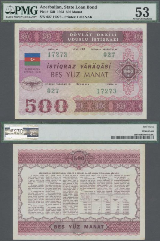Azerbaijan: 500 Manat State Loan Bond 1993, printer Goznak, P.13B, PMG graded 53...