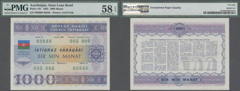 Azerbaijan: 1000 Manat State Loan Bond 1993, printer Goznak, P.13C, PMG graded 5...