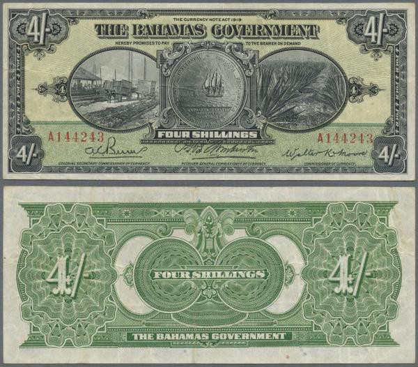 Bahamas: Bahamas: 4 Shillings L.1919, signature BURNS at left, P.2b in nice orig...