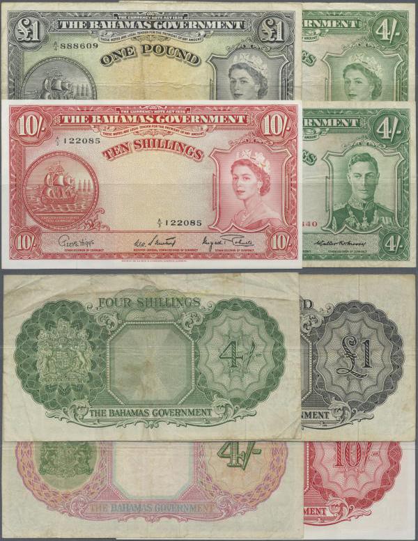 Bahamas: set of 4 banknotes containing 4 Shillings L.1936 P. 9b (F+), 4 Shilling...