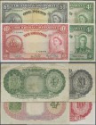 Bahamas: set of 4 banknotes containing 4 Shillings L.1936 P. 9b (F+), 4 Shillings L.1936 (1953) P. 13b (VF- to VF), 10 Shillings L.1936 (1953) P. 14d ...